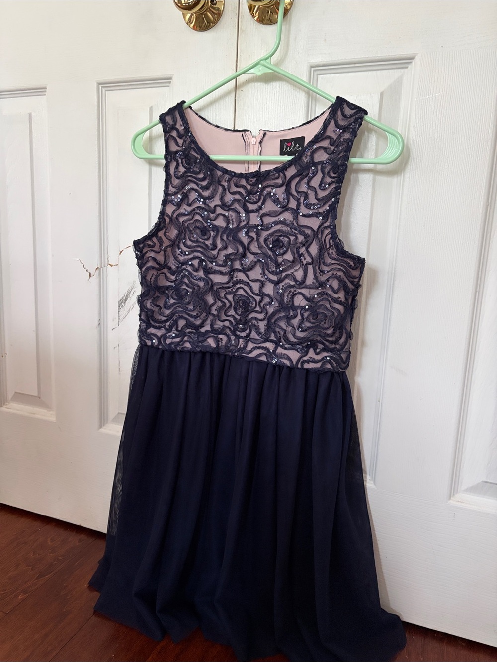 lilt Navy and Blush Embroidered Tulle Party Dress
